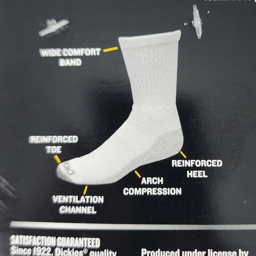 Dickies 6 Pairs Big & Tall Dri-Tech Crew Work Socks Mens 12-15 Black White